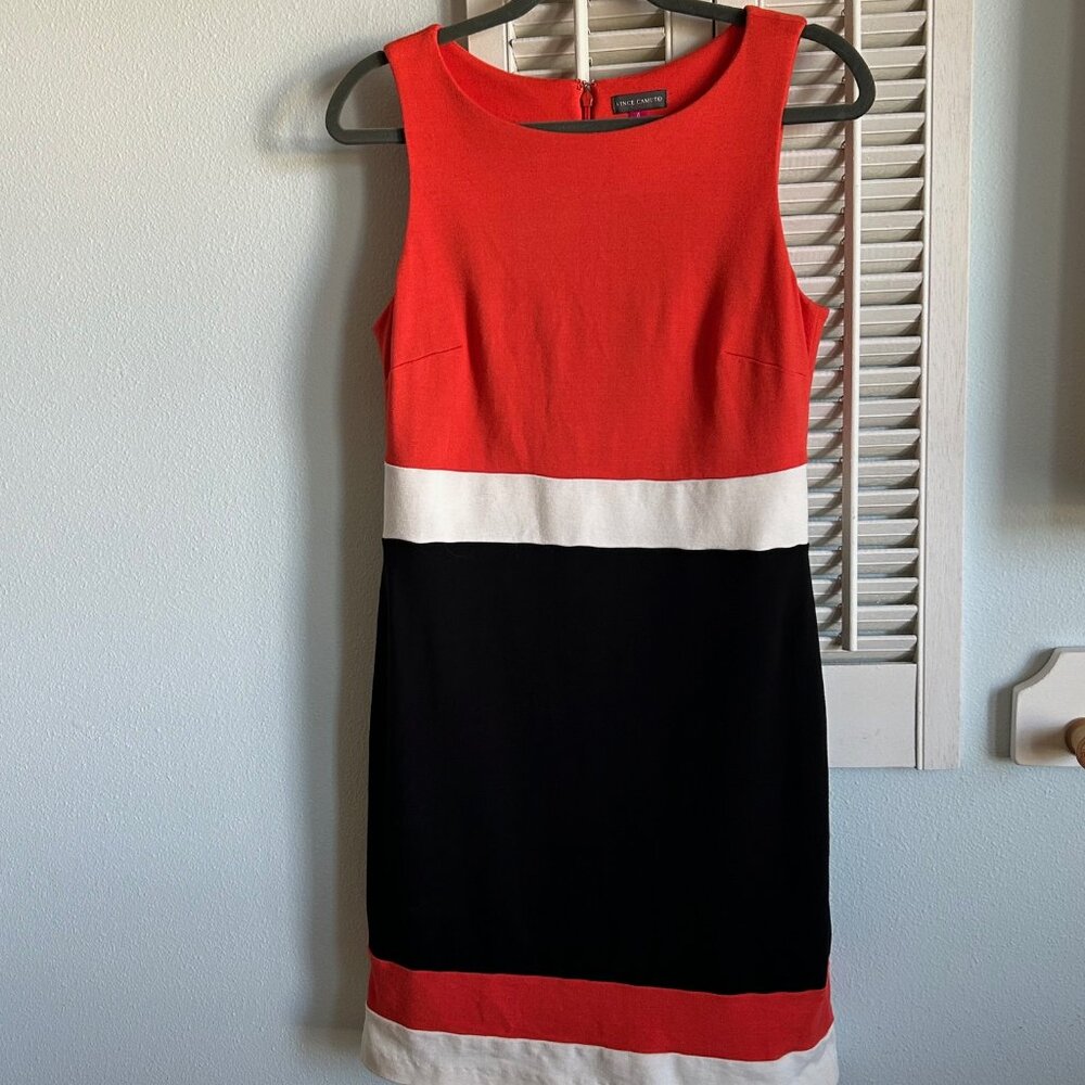 VINCE CAMUTO Color Block Stretch Knit Sleeveless Lined Dress Sz 4